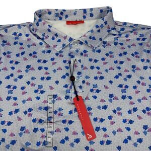Redvanly Mens 2XL Blue Lavender Floral Short Sleeve Golf Leone‎ Polo Shirt